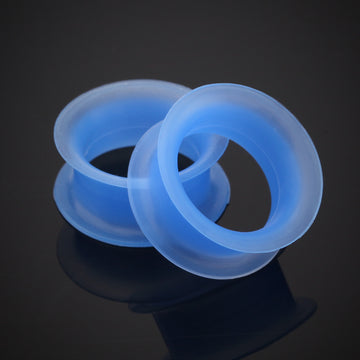 Detail View 1 of A Pair of Ultra Thin Flexible Silicone Ear Skin Double Flared Tunnel Plug-Blue